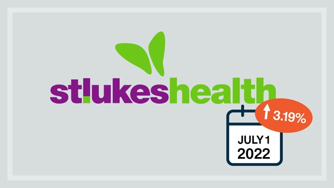 St Lukes Health logo on a grey background showing a 3.19% premium increase from 1 July 2022